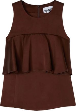 Ganni ruffled-satin top - women - Viscose - 44 - Brown