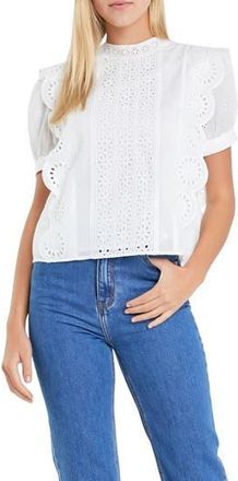 English Factory Embroidered Eyelet Short Sleeve Cotton Top in White at Nordstrom Rack, Size Small