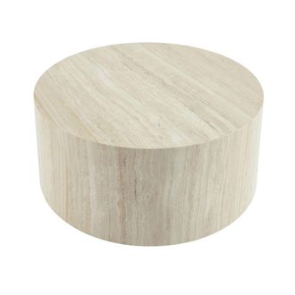 Sweeek Mesa de centro baja redonda, beige travertino