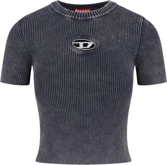 Diesel Ribbed Short-Sleeve Crop Top With Metallic Logo Detail