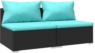 vidaXL Set De Muebles De Jard&iacute;n 2 Pzas Y Cojines Rat&aacute;n Sint&eacute;tico Negro Vidaxl