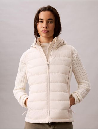Calvin Klein Womens Mixed Media Puffer Vest - White - XS