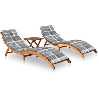 vidaXL vidaXL Lettini Prendisole 2 pz con Tavolo e Cuscini in Legno dAcacia