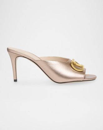 Valentino Garavani 80mm VLogo Signature Metallic Leather Mule Pumps