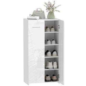 HOMCOM Homcom Mueble Zapatero, Armario Para Zapatos Moderno Con Estantes Ajustables, Para 10 Pares, Para Pasillo, Recibidor, 55x36x108 Cm, Blanco Brillo