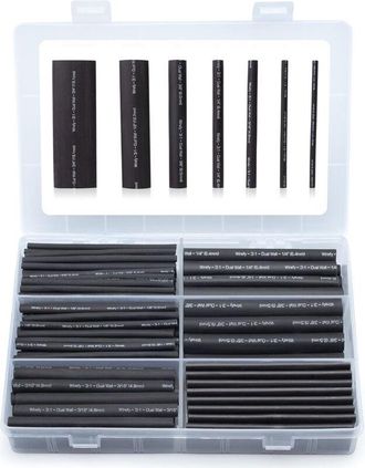OEM Set Da 180 Pezzi Di Guaina Termorestringente Nera Impermeabile - Guaina Termorestringente A Doppia Parete 3:1 - Con Rivestimento Adesivo