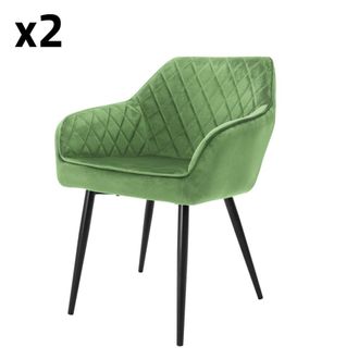 ML Design Set 2x silla de comedor/sal&oacute;n de terciopelo verde claro 80cm