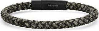 Steeltime Mens Braided Leather Bracelet in Black/Gray at Nordstrom Rack