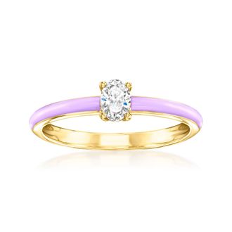 Ross-Simons Lab-Grown Diamond Ring With Lavender Enamel in 18kt Gold Over Sterling