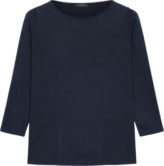 Elena Miro Geribbelde coltrui - Dames - Ronde hals truien - Blauw - S - Truien & Vesten