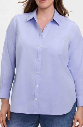 Foxcroft Boyfriend Non-Iron Cotton Blouse in Blue Wave 2 at Nordstrom, Size 14W