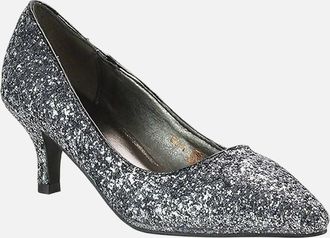 XY London Womens XY London Womens/Ladies Gwyneth Glitter Kitten Heel Court Pumps - Black - Size: 5