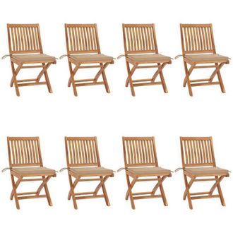 vidaXL Vidaxl - Sillas De Jard&iacute;n Plegables 8 Uds Madera Maciza Teca Con Cojines
