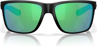 Costa Broadbill II 58mm Polarized Rectangular Sunglasses in Matte Black/Green Mirror at Nordstrom