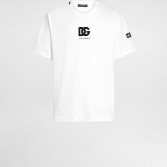 Dolce & Gabbana Short-sleeved T-shirt With Dg Logo Patch - Man T-shirts And Polos White 46