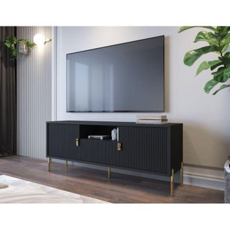 Dmora Mueble Tv Rabattone, Un Caj&oacute;n, Apertura Abatible Y Soft Close, 2 Puertas, 155x39.6x68.7h Cm Negro