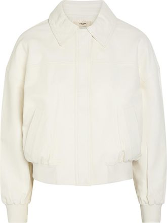 Skiim Boxy Leather Bomber Jacket - Off White - 40 (UK12 / M)