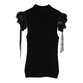 Alberta Ferretti Alberta Ferretti, Turtlenecks, female, Black, Size: 2XS Black Ruffled Blouse Sleeveless Mock Neck