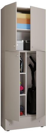 ebuy24 Vcm Gabinete De Escoba De Madera 6 Compartimentos Dimensiones: Al. 200 X An. 70 X T. 39 Cm Gabinete Para El Hogar Armario Multiusos Caj&oacute;n Extra - Lona