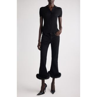Balenciaga Short Sleeve Rib Top in 1000 Black at Nordstrom, Size X-Small