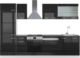 Vicco Mueble De Cocina R-line, Negro Brillo/blanco, 300 Cm, Et Antracita