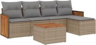 vidaXL Vidaxl - Juego De Sof&aacute;s Jard&iacute;n Con Cojines 6 Pzas Rat&aacute;n Sint&eacute;tico Beige