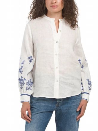 Elie Tahari Embroidered Button Down Shirt In White