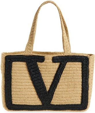 Valentino Garavani Large Viva Superstar Raffia Tote in Naturale/Nero at Nordstrom
