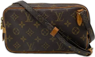 Louis Vuitton Beige Brown Monogram Coated Canvas Leather Pochette Shoulder Bag (Pre-Owned)