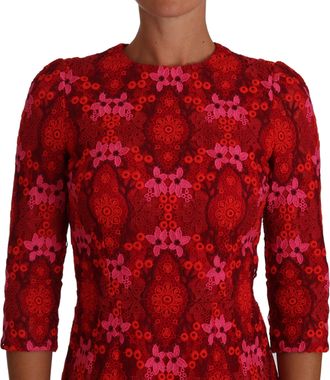 Dolce & Gabbana Womens Floral Crochet Lace Red Pink Sheath Dress Cotton