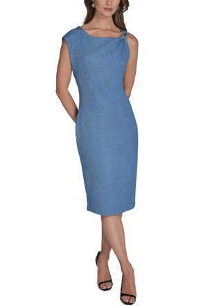Halston Heritage Sleeveless Boat Neck Textured Knit Dress In Sky Blue