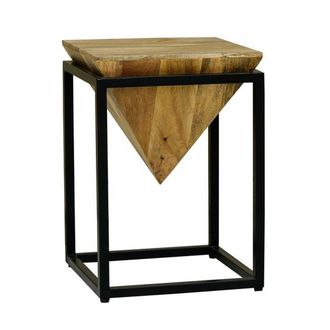 Jaipur Furniture Ravi Iron Base Solid Wood Diamond Stool - Small - Mango Wood/Iron - L35 x W35 x H49 cm - Light Finish in Brown