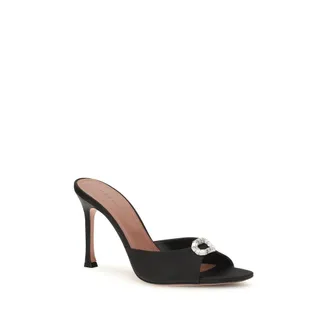 Amina Muaddi Womens Black Silk Stiletto Heel Sandals