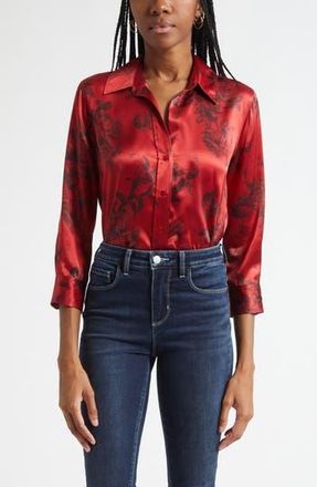 L'agence Dani Floral Print Silk Button-Up Shirt in Painterfly Flower at Nordstrom Rack, Size Small