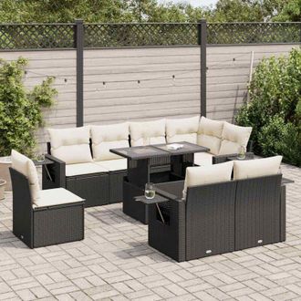 vidaXL Set De Sof&aacute;s De Jard&iacute;n Con Cojines 9 Pzas Rat&aacute;n Sint&eacute;tico Negro Vidaxl