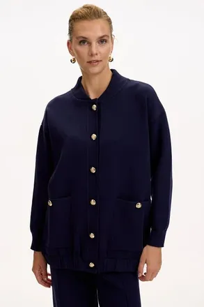 Exquise Barbara Knit Cardigan in Navy Blue at Nordstrom, Size Medium