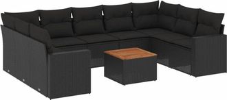 vidaXL Set De Sof&aacute;s De Jard&iacute;n 10 Pzas Cojines Rat&aacute;n Sint&eacute;tico Negro Vidaxl