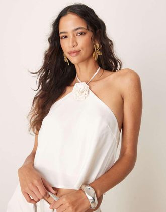 Vero Moda halter neck corsage detail top in gardenia white - part of a set