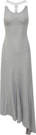 Off-white Kleedjes, Dames, Grijs, M, Ribbed Asymmetric Midi Jurk