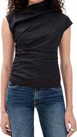 Ganni Stretch Cotton Ruched Top In Black