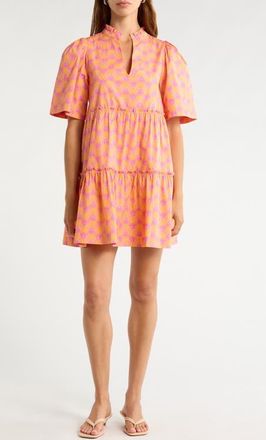 Sugarlips Gibson Dixie Tiered Cotton Dress in Orange-Pinks-Multi at Nordstrom, Size X-Small
