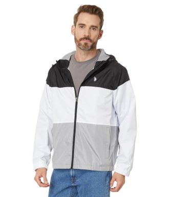 U.S.Polo Association U. S. Polo Assn. Windbreaker Jacket Mens Black Full Zip Hooded FROG744