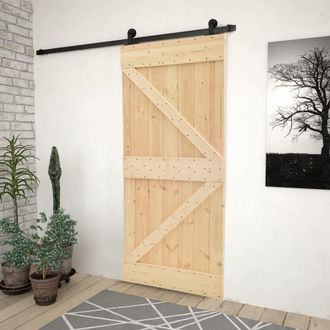 vidaXL Vidaxl - Puerta Corredera Con Herrajes Madera Maciza De Pino 90x210 Cm