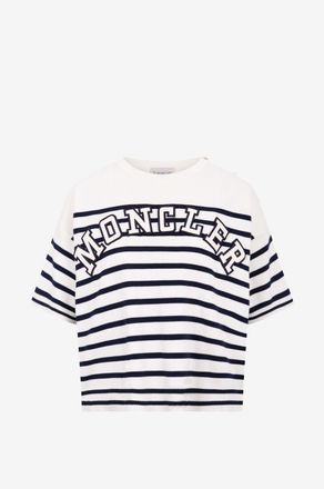 Moncler Gestreifter Kurarm-Pullover Varsity Logo