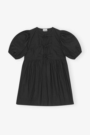 Ganni Black Cotton Poplin Tie String Mini Dress - Size 10/12 Organic