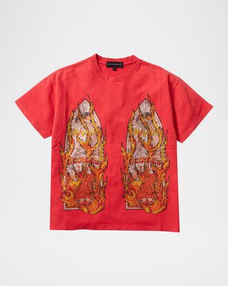 Who Decides War by Ev Bravado Mens Rhinestone Flame Glass Jersey Cotton T-Shirt