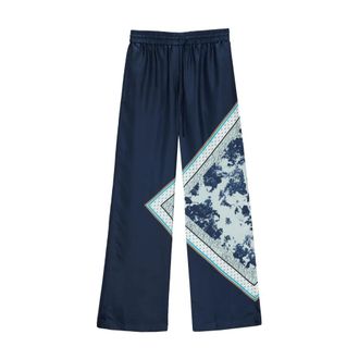 Paul Smith Wide Trousers, female, Blue, XS, Pantaloni Stampa Foulard