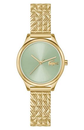Lacoste Mini Crocodelle Mesh Strap Watch, 28mm in Gold at Nordstrom