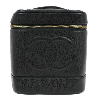 Chanel Vintage Timeless Cosmetic Case Caviar Black Leather Handbag (Pre-Owned)