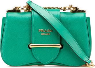 Prada Pre-owned Womens Saffiano Crossbody Bag - Dark Green Leather - One Size